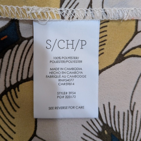 Cabi Blouse Long Sleeve S Floral V Neck Lightweight Yellow White Smocked Sleeve - Picture 6 of 10